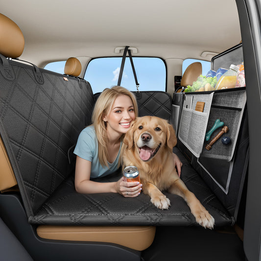 DROEDO Dog Car Seat Cover for Back Seat,Sturdy Hard Bottom Dog Car Seat Extender Supports Up to 500 Pounds,Waterproof Dog Car Hammock for Car SUV Truck