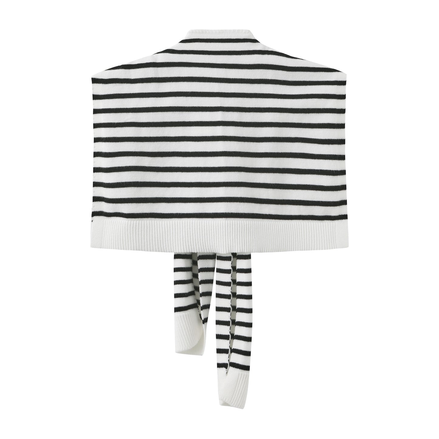 Women's Black and White Striped Sweater Scarf, Shawl Wrap with Sleeves, Over Shoulder Knit Cape Cardigan, Travel Wrap