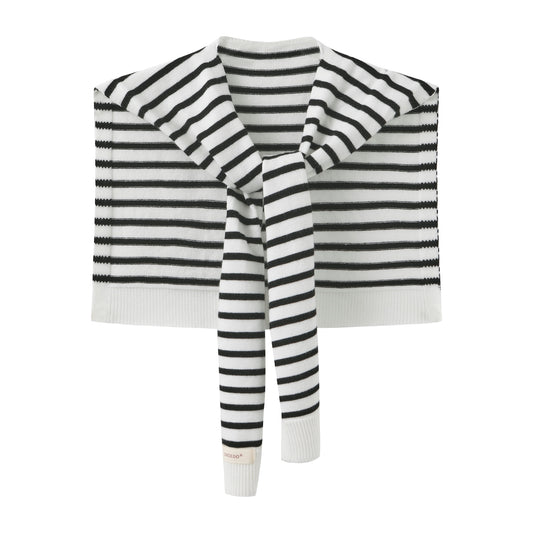 Women's Black and White Striped Sweater Scarf, Shawl Wrap with Sleeves, Over Shoulder Knit Cape Cardigan, Travel Wrap