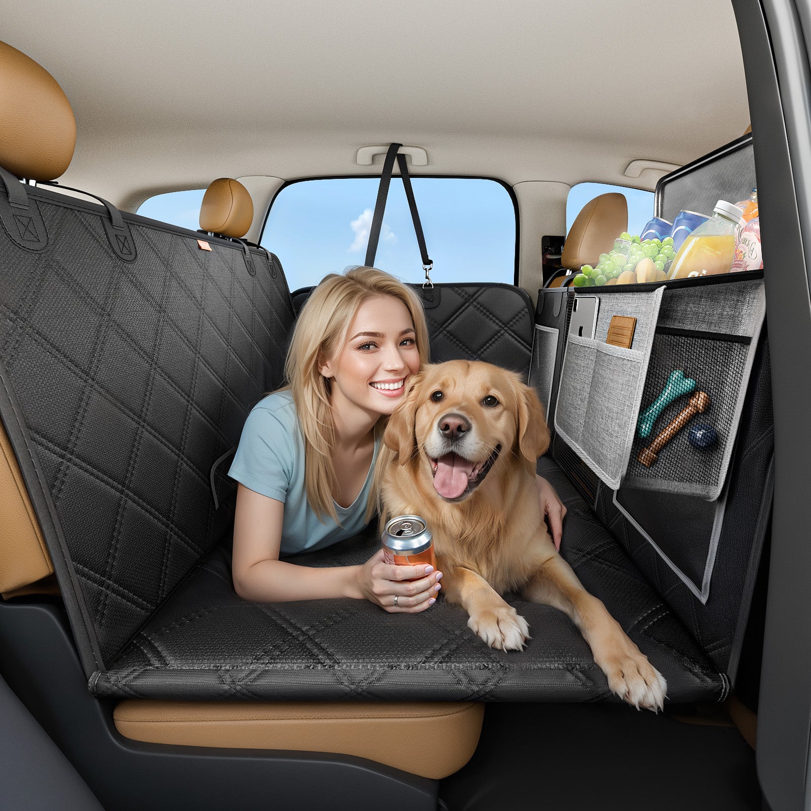 YITAHOME Dog Car Seat Cover With Hard Bottom Extender - Waterproof, Scratch Proof, 440lb Capacity